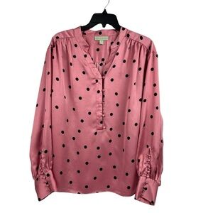 Ryegrass Womens Blouse Pink Black Polka Dot 1X